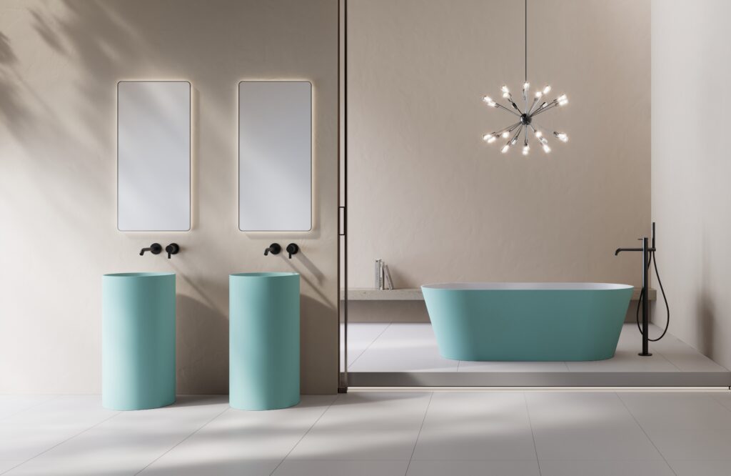 Matching solid surface basin and bathtub