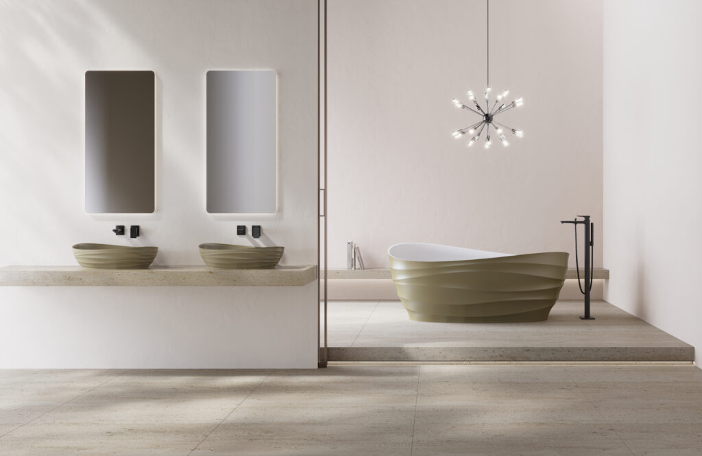 Modern solid surface bathtub and basin