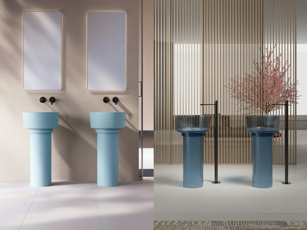 Solid surface and transparent resin bathroom basins